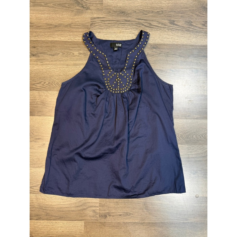 a.n.a A New Approach Navy Blue Studded Cotton Tank Top Large Boho Sleeveless